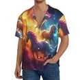 thumbnail image 3 of Honeii 's Dreamy Night Sky White Horse for men's short-sleeved button-up collared shirt featuring a pocket, perfect for beach vacations, and travel adventures., 3 of 5