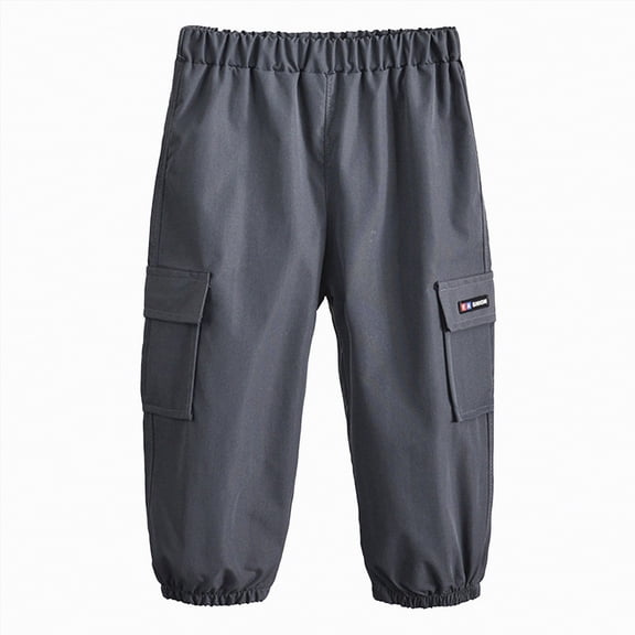 JUMEYU Boys Pants Boys Cargo Pants Elastic Waist Pockets Casual Hiking Trousers Adjustable Ankle Trendy Pants for Kid Size 6-7 (Dark Gray,6-7 Years)