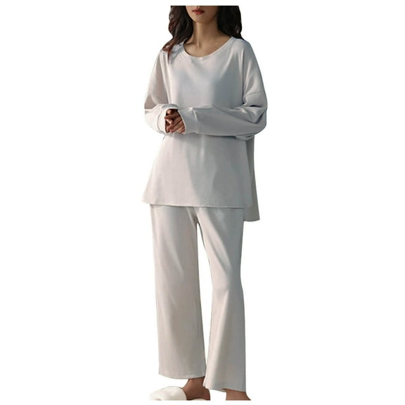 FAIWAD Lounge Pajamas Set for Women Spring Summer Long Sleeved Tops and Wide Leg Slacks Comfy Loungewear Set