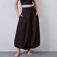 thumbnail image 6 of Women's High Waist Maxi Skirt with Elastic Wide Waistband Loose Fit A Line Long Skirt Casual Solid Flared Hem Design Black L, 6 of 6