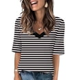 thumbnail image 2 of Penkiiy T-Shirts à Manches Courtes à Rayures pour Femmes Col Rond Décontracté Ample Chandail Tops Été Tee Shirt m Noir, 2 of 5