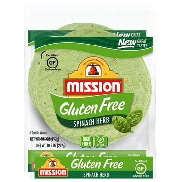 Mission Gluten Free Spinach Herb 8" Tortilla Wraps, Trans Fat Free, High Fiber, 10.5 oz. 6 Count - 2 Pack