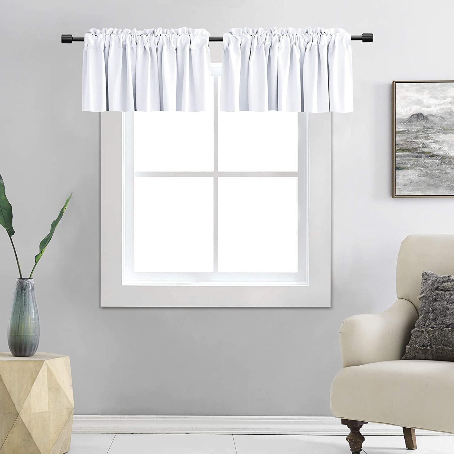 12 Inches Long Black Valances for Windows 2 Panels Blackout Window