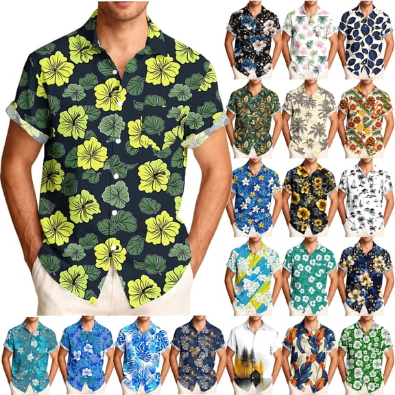 oelaio Mens Short Sleeve Button Down Shirts Loose Fit Casual Aloha Shirt Floral Hawaiian Shirts Beach Vacation Tops Multicolor L