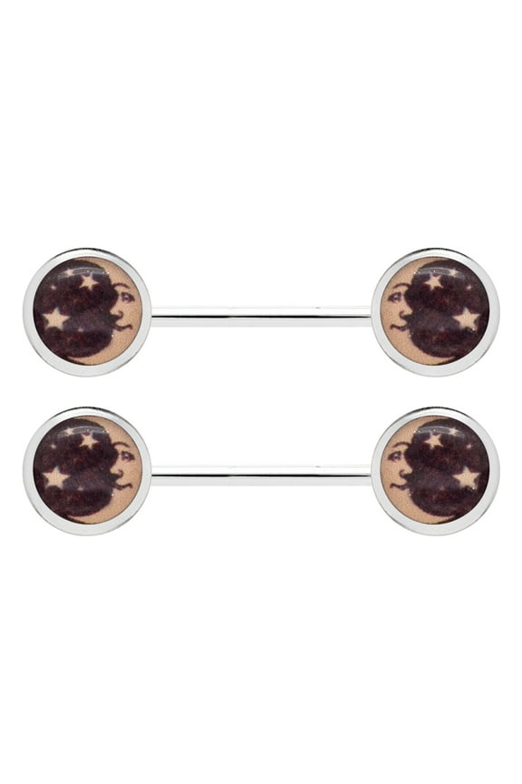 2 Pcs 14G Stainless Steel Moon and Star Nipplerings Piercing Women Nipple Rings - 9/16" Barbell