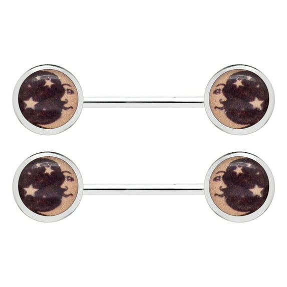Pierce2GO 2 Pcs 14G Stainless Steel Moon and Star Nipplerings Piercing Women Nipple Rings - 9/16" Barbell