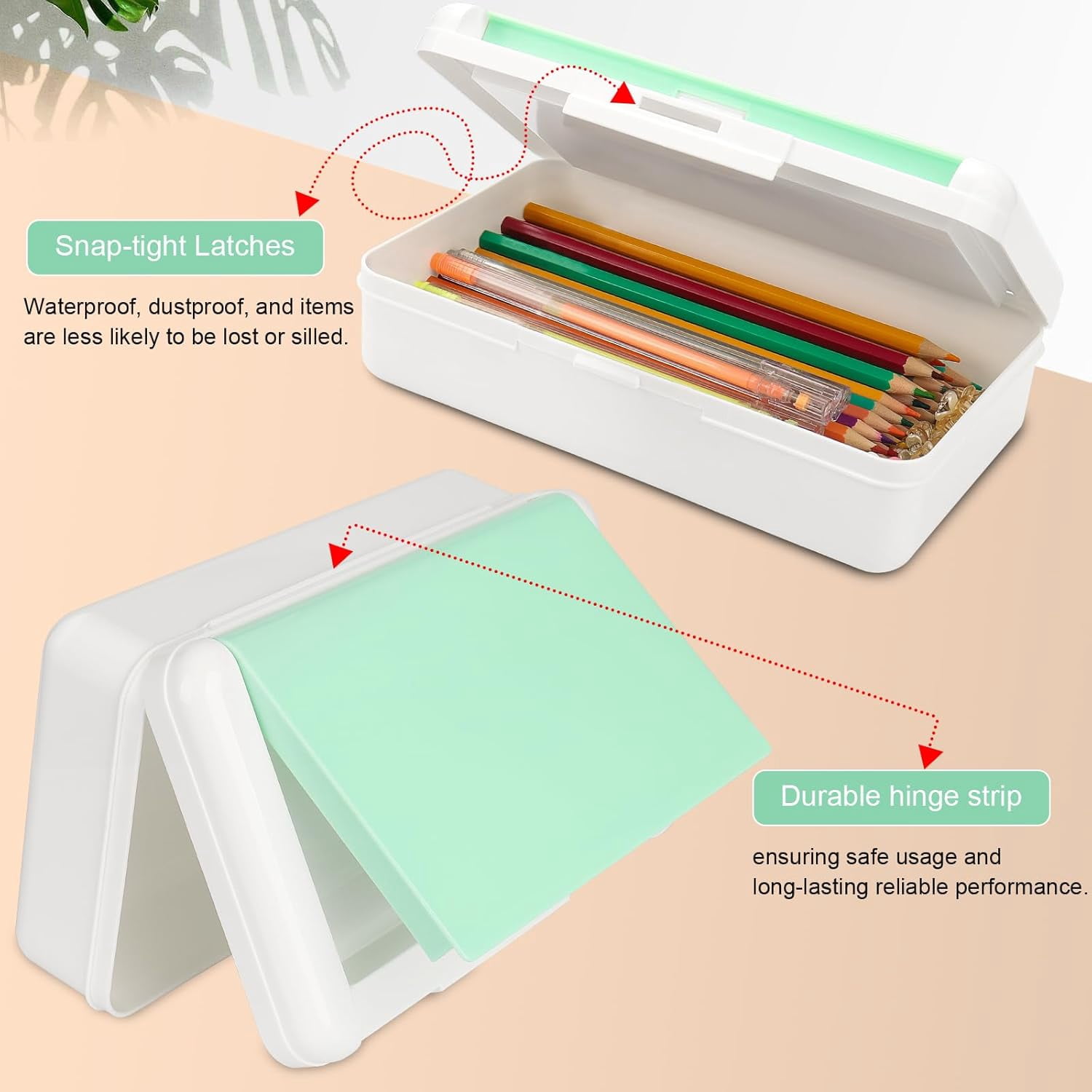 Pencil Box for Office Supplies Storage Organizer, Double Layer Large Capacity Pencil Boxes, Plastic Crayon Box with Snap-tight Lid,Stackable Storage Case for Gel Pen Pencils Case-Pale Green
