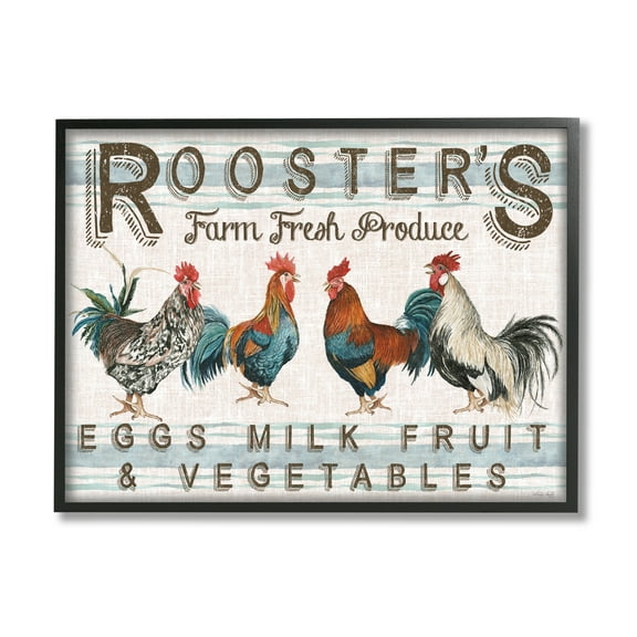 Stupell Industries Country Roosters Produce Botanical & Floral Painting Black Framed Art Print Wall Art, 14 x 11