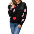 thumbnail image 2 of Women's Heart Print Sweaters Long Sleeve Round Neck Loose Pullovers Valentine’s Day Knit Tops, 2 of 10