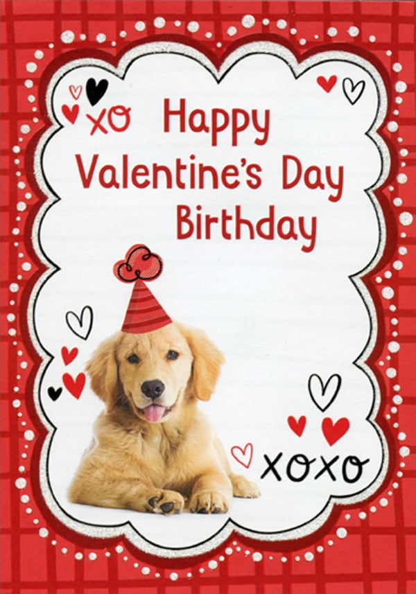 Happy Valentines Day Birthday Images Designer Greetings Yellow Lab With Party Hat Dog Juvenile Valentine's Day  Birthday Card For Kids - Walmart.com
