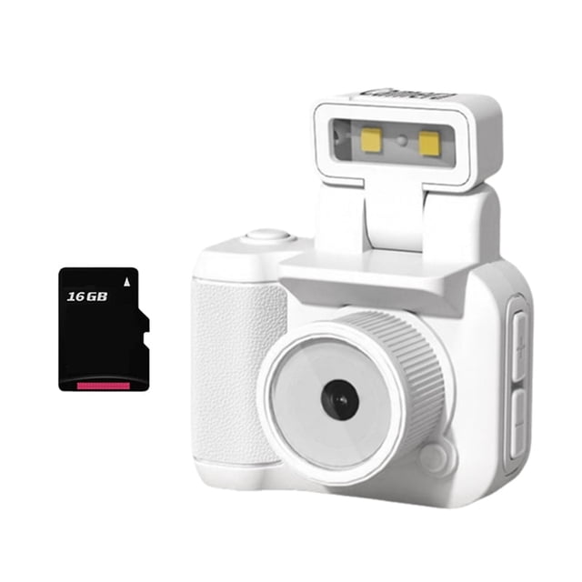 Mini cámara réflex CMOS de 16 GB con flash y base de carga, grabadora de vídeo portátil DV 1080P con pantalla LCD blanca