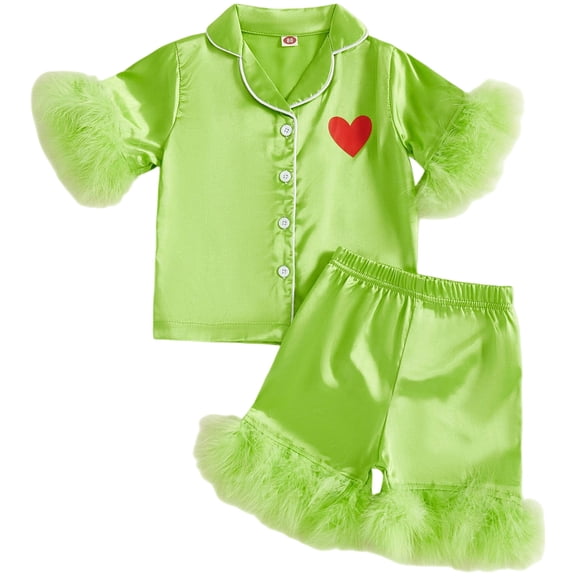 Zanarzt Baby Girl Outfits Toddler Girls Pajamas Silk Loungewear Silk Baby Pajama Two Piece Set Green,12-18 Months