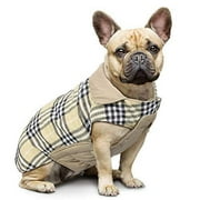 IREENUO Pet Dog Jackets Windproof Warm Coats British Style Plaid Reversible Dog Cold Weather Coats Vest Autumn Winter Padded Waistcoat Chest Protector Suitable for Small Medium Large Dogs Beige S