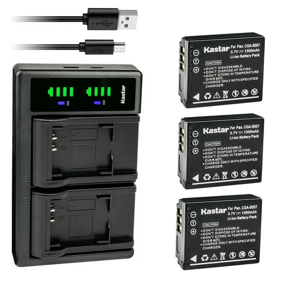 Kastar 3-Pack CGA-S007 Battery and LTD2 USB Charger Compatible with Panasonic Lumix DMC-TZ2K, Lumix DMC-TZ2S, Lumix DMC-TZ3, Lumix DMC-TZ3A, Lumix DMC-TZ3K, Lumix DMC-TZ3S, Lumix DMC-TZ4 Camera