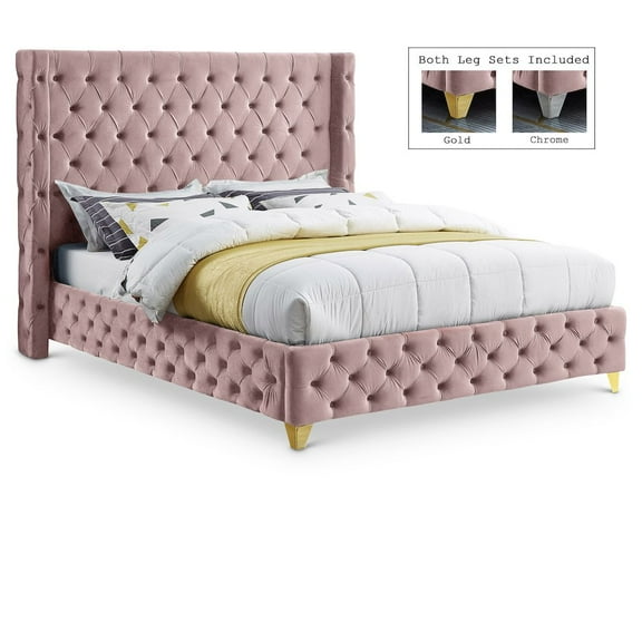 Meridian Furniture Savan Pink Velvet Queen Bed