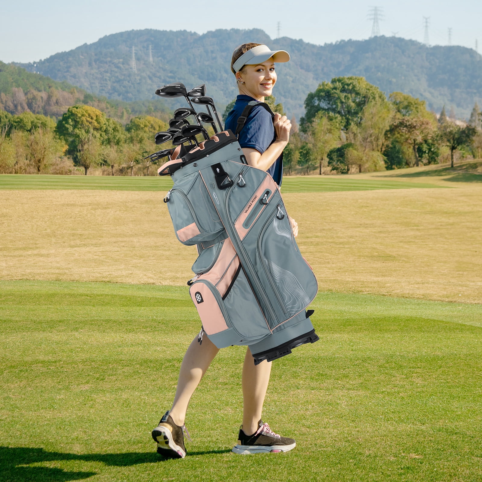 Gymax Golf Cart Bag Molded Lock Top Golf Bag w/14-Way Full Length Dividers 11 Pockets Dusty Pink