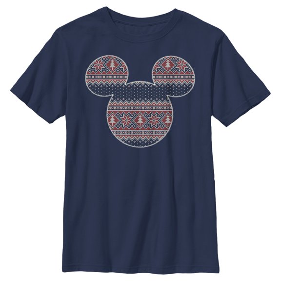 Boy's Mickey & Friends Christmas Print  Graphic Tee Navy Blue X Small