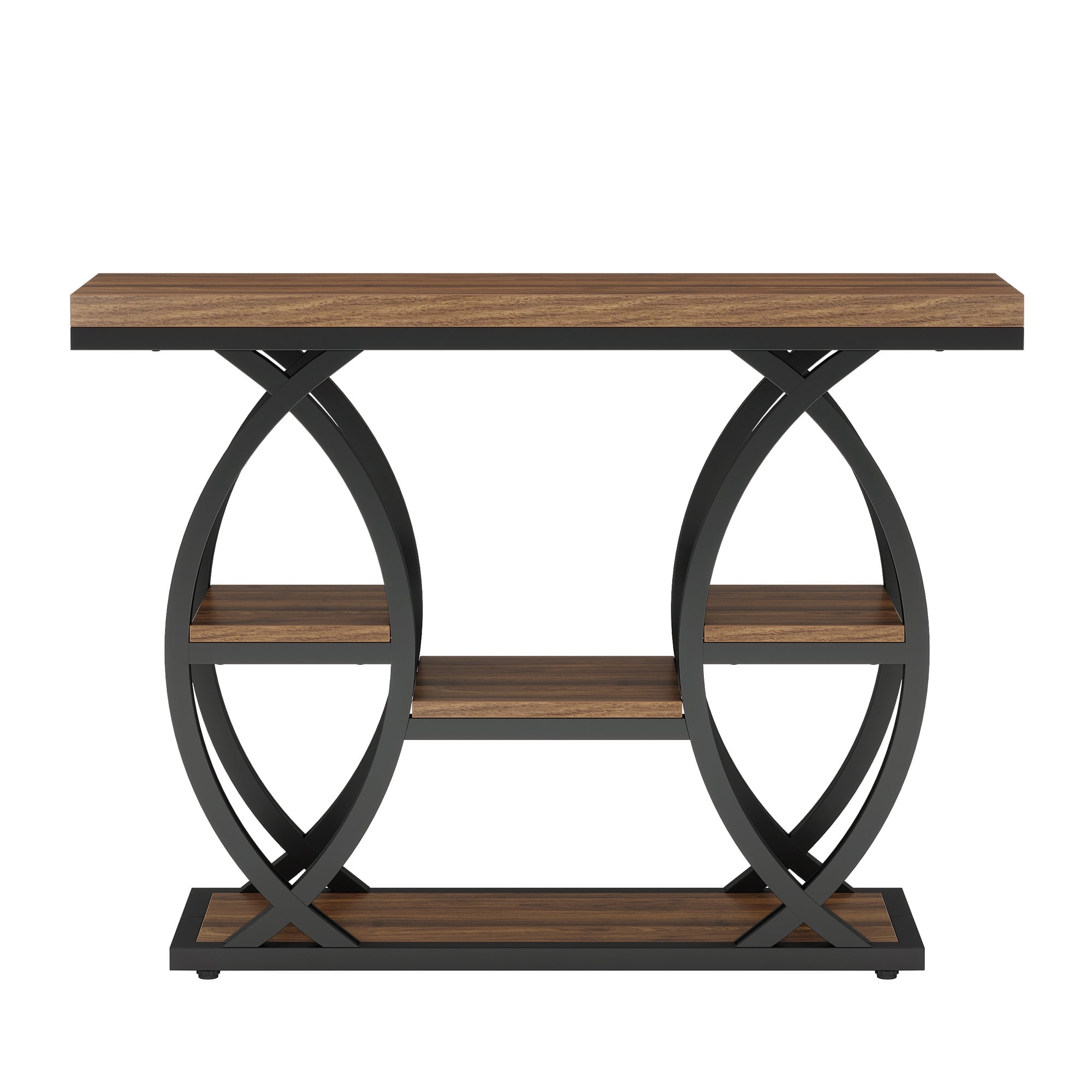 MAYEERTY 4-Tier Industrial Console Table, Rustic Top Geometric Metal Base Narrow Entryway Table