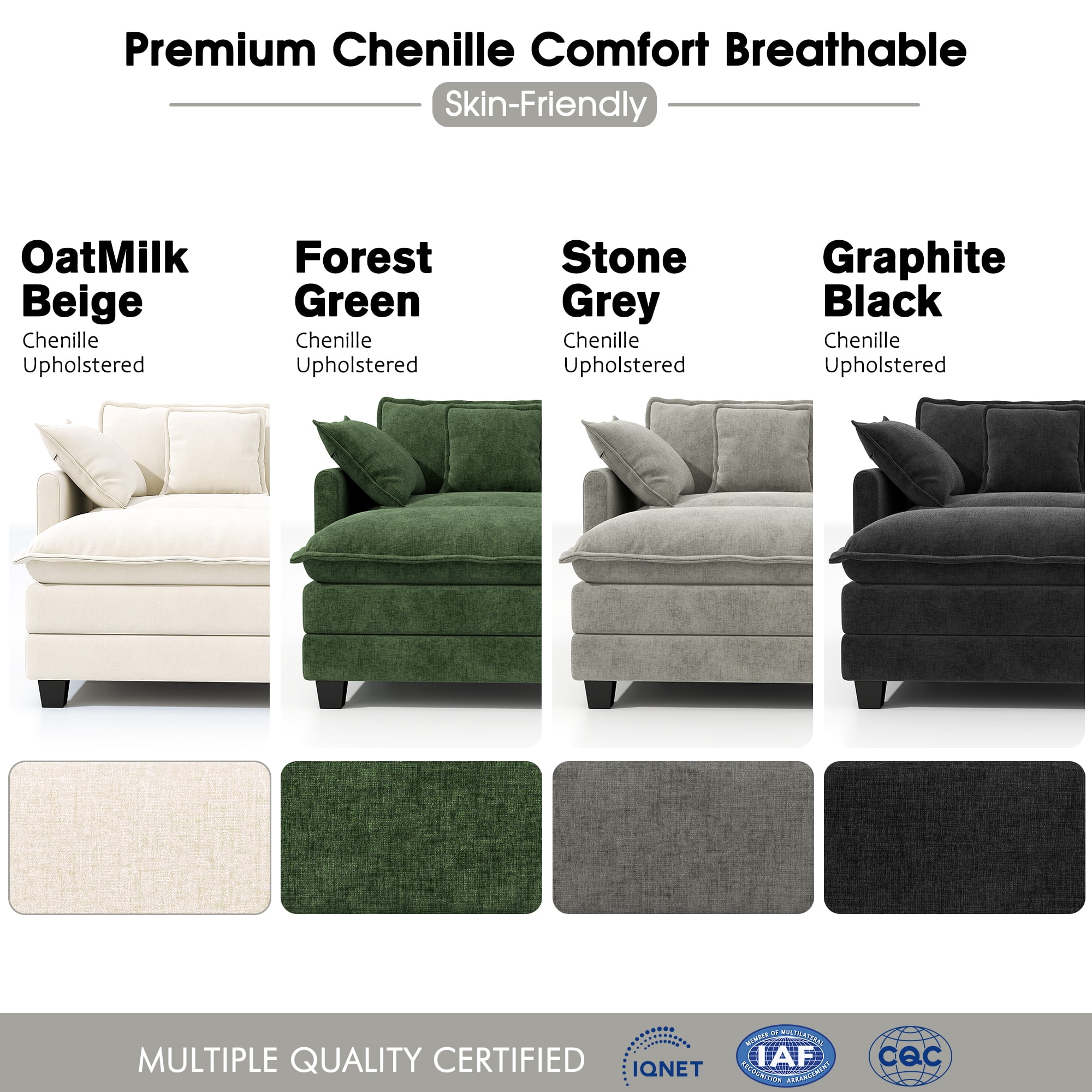 BedLuxury 146.5'' U shape Modular Sectional Sofa with Movable Ottomans, Modern Chenille Deep Seat Couches for Living Room, Apartment, Office, 4-Seat, Grey