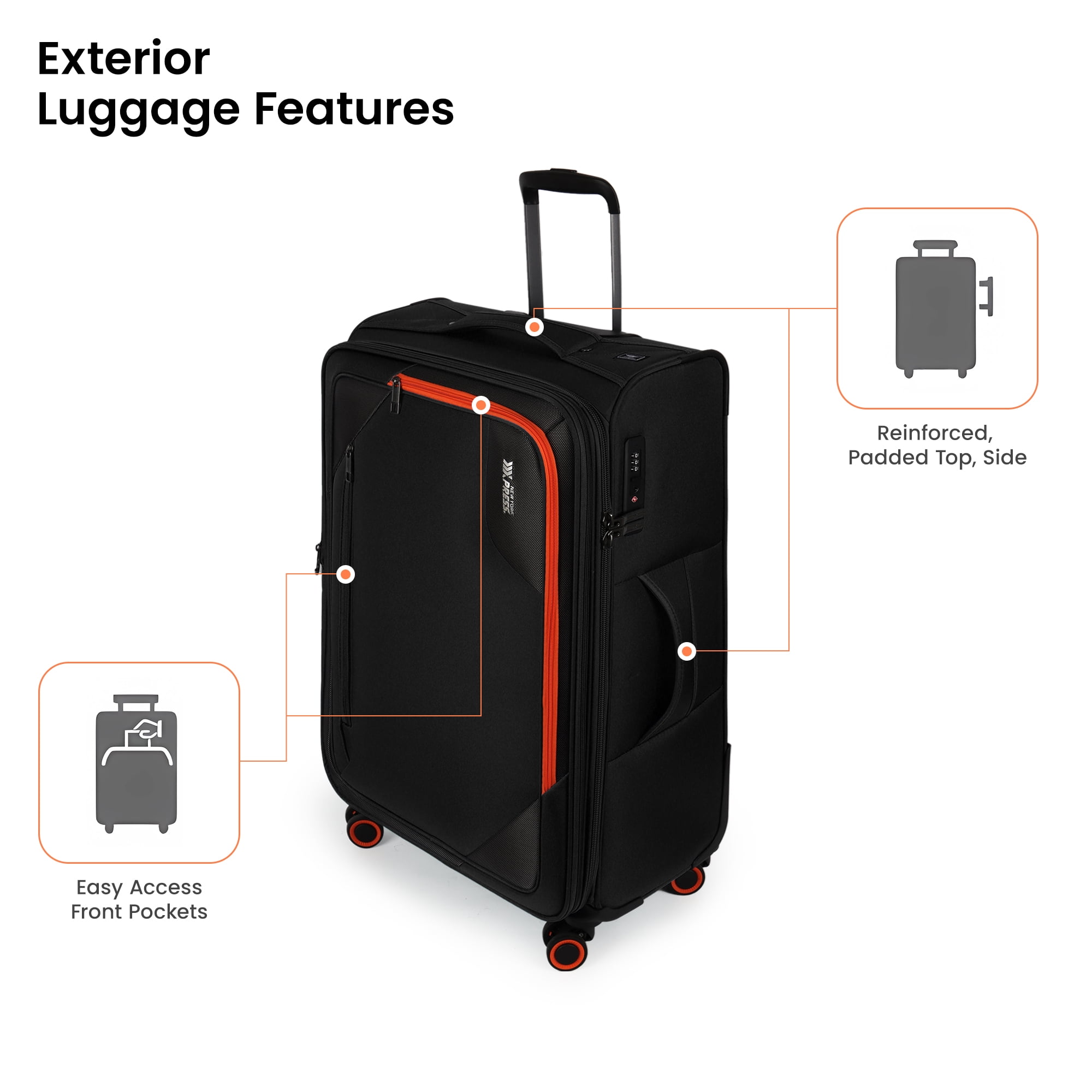 New York Xpress 32" Softside Large Checked Luggage, Expandable Suitcase with Spinner Wheels, TSA-Approved, Black , WD8818