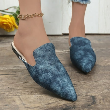 

Ediodpoh Ladies Casual Cowboy Pointed Toe Wrap Toe Flat Bottom Large Size Sandals Slippers Casual Shoes Womens Sandals Blue 9(42)