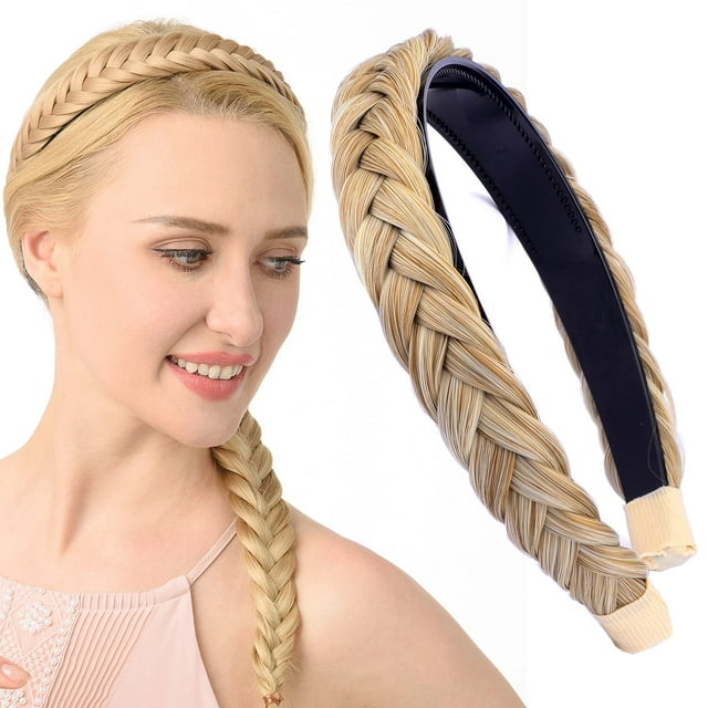 DIGUAN Diadema de pelo sintético trenzado diadema trenzada con dientes accesorios para mujeres niñas ancho 1 pulgada (rubio arena)