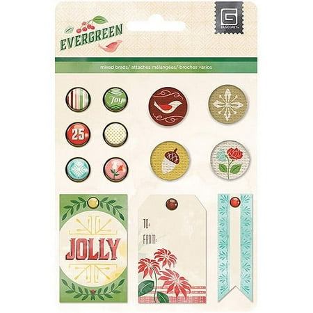 Basic Grey Evergreen Mixed Brads 13/Pkg