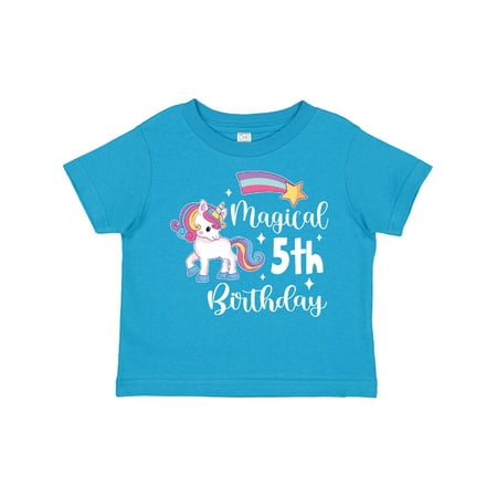 

Inktastic Magical 5th Birthday Rainbow Unicorn with Star Gift Toddler Boy or Toddler Girl T-Shirt