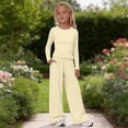 thumbnail image 2 of CPNG Girls 2 Piece Outfit Set Solid Color Long Sleeve Slim Top and Matching Wide Leg Lightweight Casual Sweatsuit Set, 2 of 9