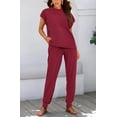 thumbnail image 7 of BTFBM Women's Two Piece Tracksuit Outfits Summer Short Sleeve Tops Long Pants Jogger Lounge Matching Sets Sweatsuit, 7 of 7