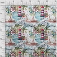 thumbnail image 3 of oneOone Rayon Teal Green Fabric Ocean Lighthouse Diy Clothing Quilting Fabric Print Fabric By Yard 56 Inch Wide, 3 of 8