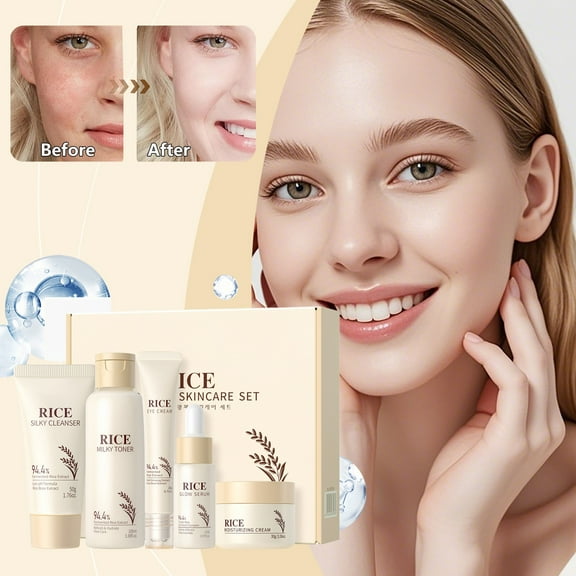 SDJMa Rice 5-Piece Skincare Set – Deep Moisturizing Cream & Plant Extract Kit for Bright, Hydrated Skin, 300ml