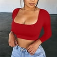 thumbnail image 2 of HJYCHN Crop Tops for Women Cropped Shirts Long Sleeve Square Neck Fitted Basic Crop Top for a Bodycon Tops for Women 2026 Red M, 2 of 8