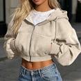 thumbnail image 2 of Lenpel Cropped Hooded Jackets for Women Workout Full Zip Long Sleeve Trendy Drawstring Sweatshirt Coats with Pockets Fall Clothes(Beige,Medium), 2 of 6