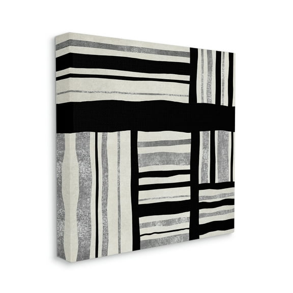 Stupell Industries Abstract Perpendicular Lines Black Grey Beige,24 x 24,Designed by Ellie Roberts