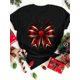 thumbnail image 1 of Fashionable 1pc Women'S Casual T-Shirt with Christmas Bow Print - Short Sleeve, Crewneck, Regular Fit, Geometric Pattern, All Seasons Tee For Adult, Men, Women, Teen, Teenager, Adolescent, Youth, 1 of 6