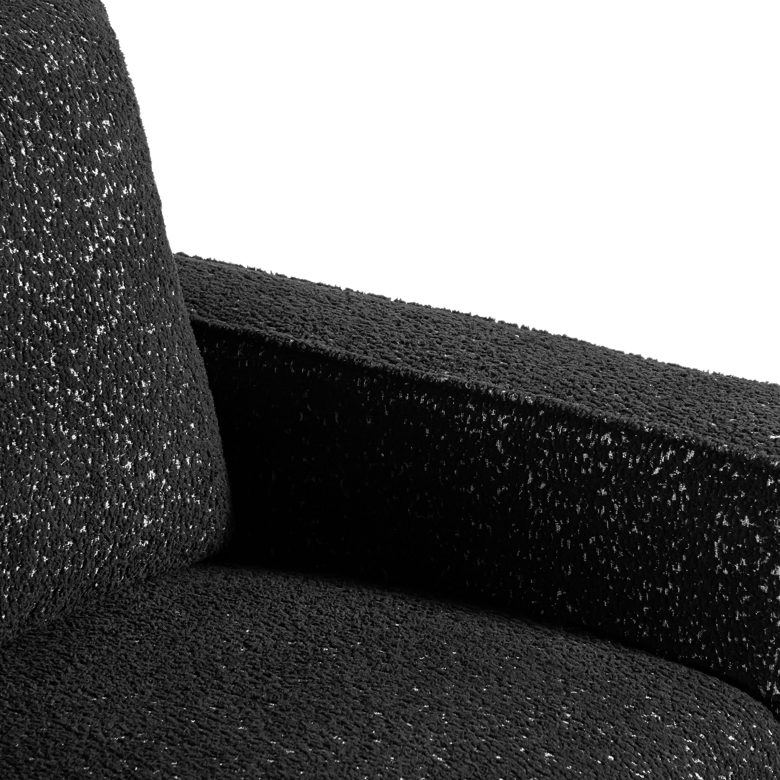 Furniture of America Doux Black MCM Custom Boucle Upholstered Fabric Welt Trim Living Room Loveseat Sofa Couch
