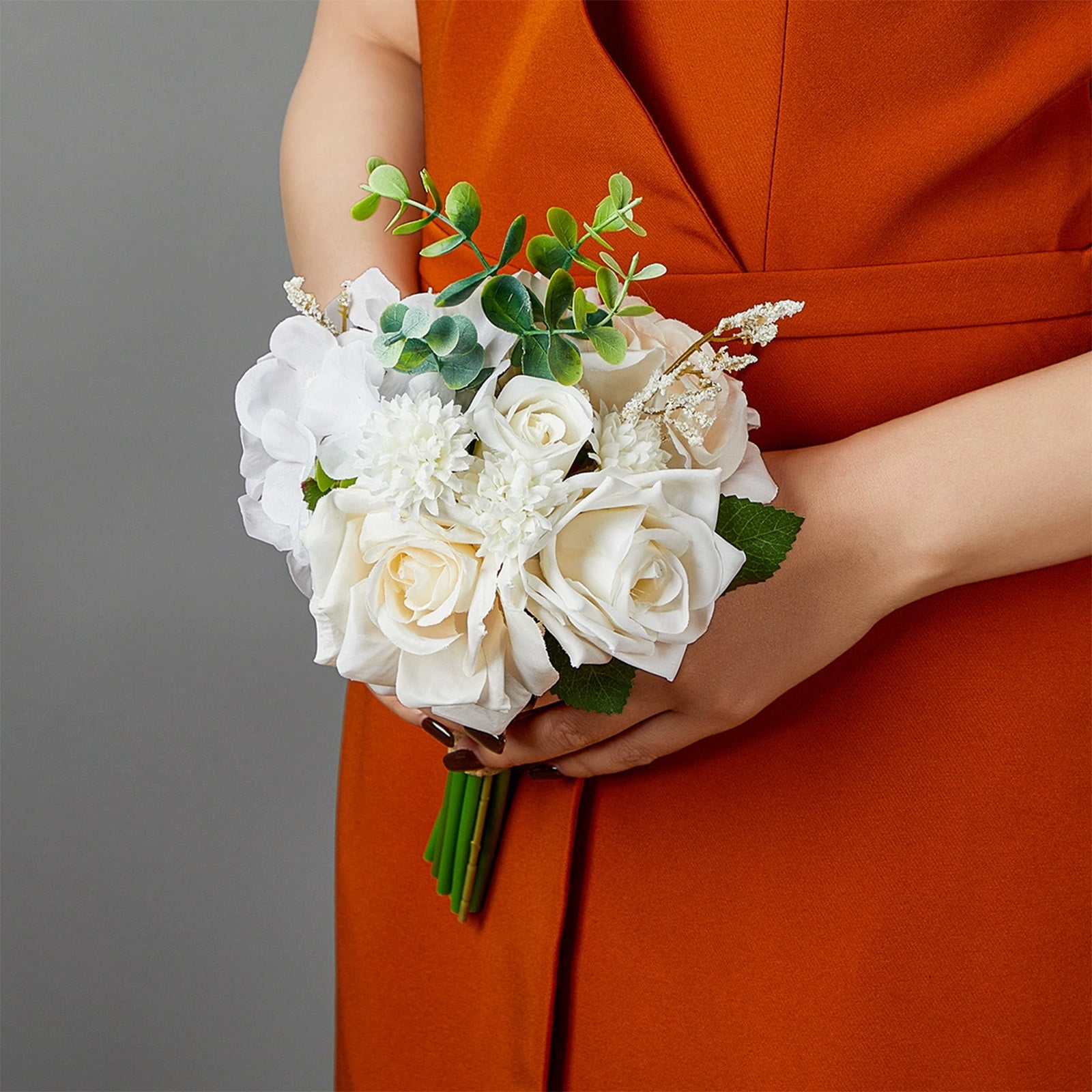 4 Packs Bride Bouquet Artificial Flowers for Wedding Bridesmaid Handheld Floral Arrangement Champagne Rose Fake Flowers for Bride Sister Group Matching Suit