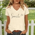 thumbnail image 2 of DHFJKG Women V Neck Top Short Sleeve T Shirt Casual Letter Graphic Tee Crew Neck Daily Wear Comfortable Summer Tshirts Trendy Tops, 2 of 4
