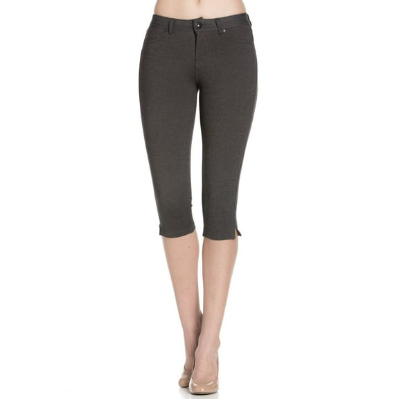4 Way Stretchy Ponte Knit Capri Skinny Jeans (Charcoal)