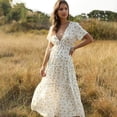 thumbnail image 1 of Vestido de mujer Boho estampado floral con cuello en V profundo cintura alta con volantes Split CACAGOO Vestido de mujer, 1 of 7