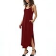 thumbnail image 5 of Women's V Neck Sleeveless Spaghetti Strap Casual Dress Solid Color with Pockets for Summer Spring Beach Daily Office Weekend Outings Red S, 5 of 7