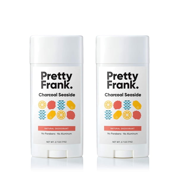 Pretty Frank Desodorante en barra natural sin aluminio, carbón junto al mar (paquete de 2) | Control de olores durante todo el día para mujeres y hombres | Ingredientes orgánicos s y eficaces añadido