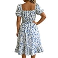 thumbnail image 5 of VBVC Women's Smocked Square Neck Floral Midi Dress , Ladies' Short Puff Sleeve A-Line Dress , Summer Ruffle Hem Swing Dress For Women, S-5XL, 5 of 6
