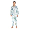 thumbnail image 3 of 1 Piece Adult Onesie Pajamas Cozy & Loose-Fit Sleepsuit Loungewear with Pockets Blue Leaves Medium, 3 of 7
