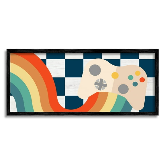 Stupell Industries Rainbow Gaming Controller Abstract Painting Black Framed Art Print Wall Art, 24 x 10