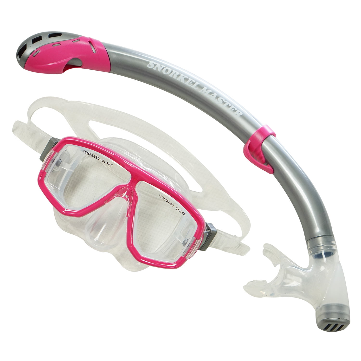 Snorkel Master Snorkeling Adult Mask & SemiDry Snorkel Combo, Pink/Silver