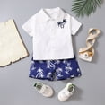thumbnail image 2 of PEASKJP Boys 2 Piece Outfits Striped Button Down Short Sleeve Shirt and Shorts Set,Blue 4Y, 2 of 5