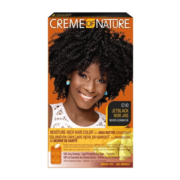 Creme of Nature® Moisture-Rich Hair Color* Jet Black C10, Ammonia Free Hair Dye Kit, 1 Application
