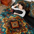 thumbnail image 4 of Homewish Western Tribal Aztec Twin Bedding Sets 7-Piece, Vintage Mandala Rustic Bedding Comforter Set, Teal Orange Triangle Reversible Sheet Sets, Lightweight Room Decor, 4 of 7